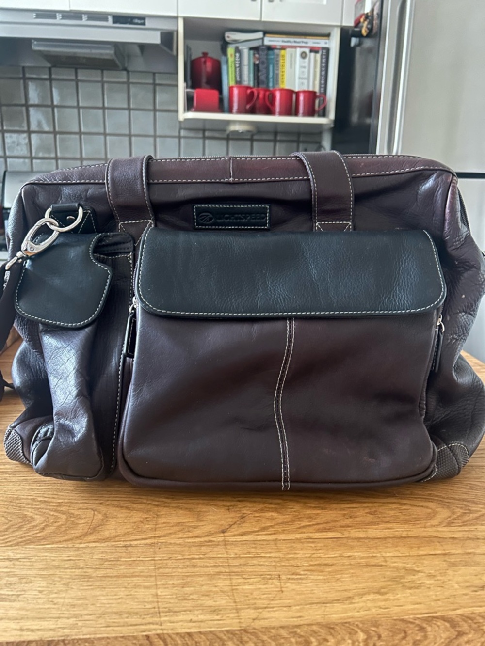 Men's Leather Messenger Bag in Dark Brown and Black